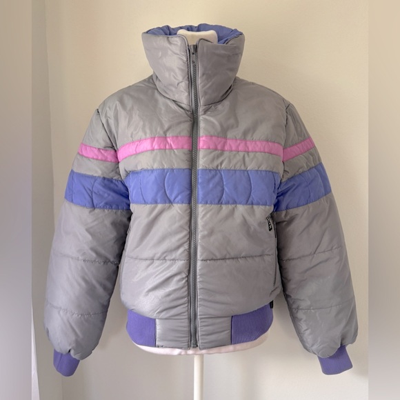 Vintage ‘80s Skyr Gray, Purple & Pink Full Zip Insulated Puffer Ski Jacket - Picture 1 of 13